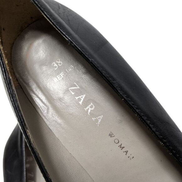 ZARA WOMAN Leather Minimalist Square Toe Stacked Heels 38 - Picture 8 of 11